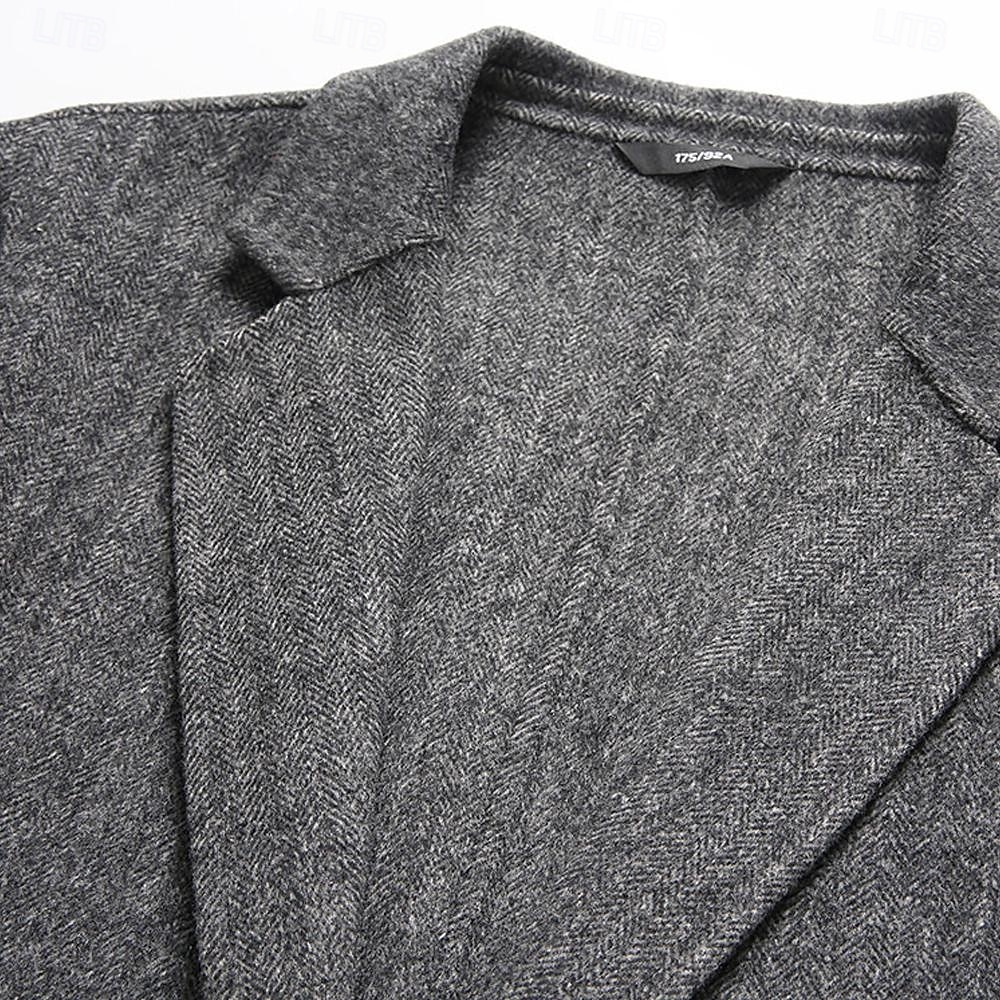herr ullblandad kavaj jacka skola formell semester elegant klassisk vår höst ull polyester enfärgad fiskbensmönster termisk varm enkelknäppt tvåknapps kavaj kaffe grå 2025 - $88.99 –P8
