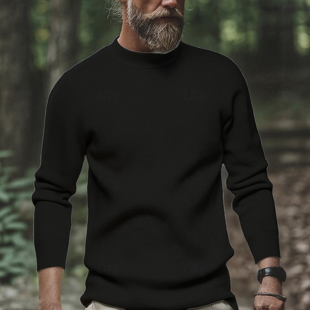 Men's Pullover Sweater Jumper Knit Sweater Ribbed Knit Regular Tops Knitted Plain High Neck Fashion Basic Vacation Daily Wear Clothing Apparel Fall Winter Wine Black S M L 2026 - $36.99 –P4