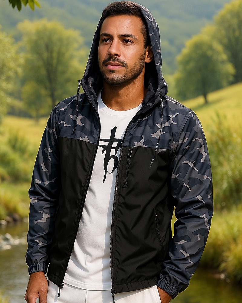 Herren Windjacke Softshelljacke Wanderjacke Außen Wasserdicht Winddicht Wanderoutfits Wanderbekleidung Frühling Herbst Oberteil Camping / Wandern / Höhlenforschung Laufen Tarnung Armeegrün Rot Blau 2025 - $25.99 –P6