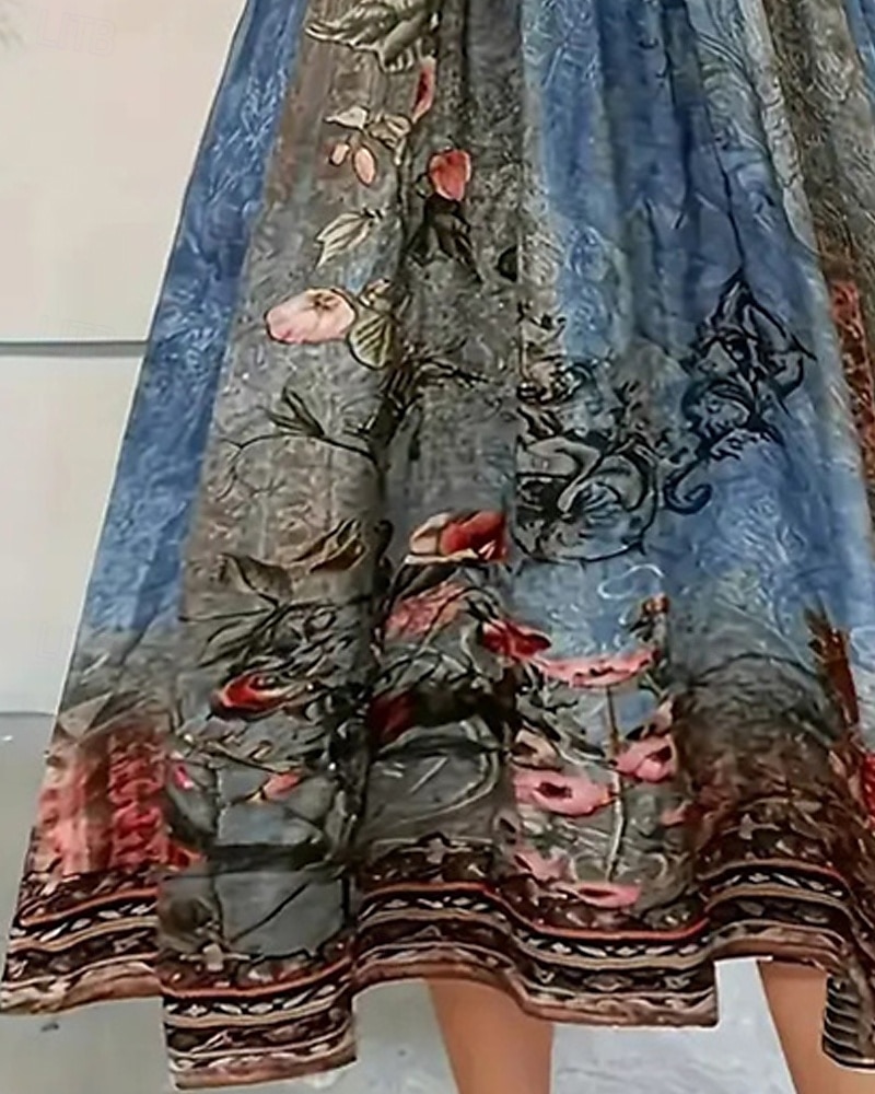 Pentru femei Rochii Midi Rochie casual Rochie imprimata Epocă Modern Zilnic Dată Sfârșit de săptămână Fit regulat Floare Manșon Lung Stil Nautic Albastru piscină Trifoi Albastru Deschis Primăvar 2025 - $24.99 –P5