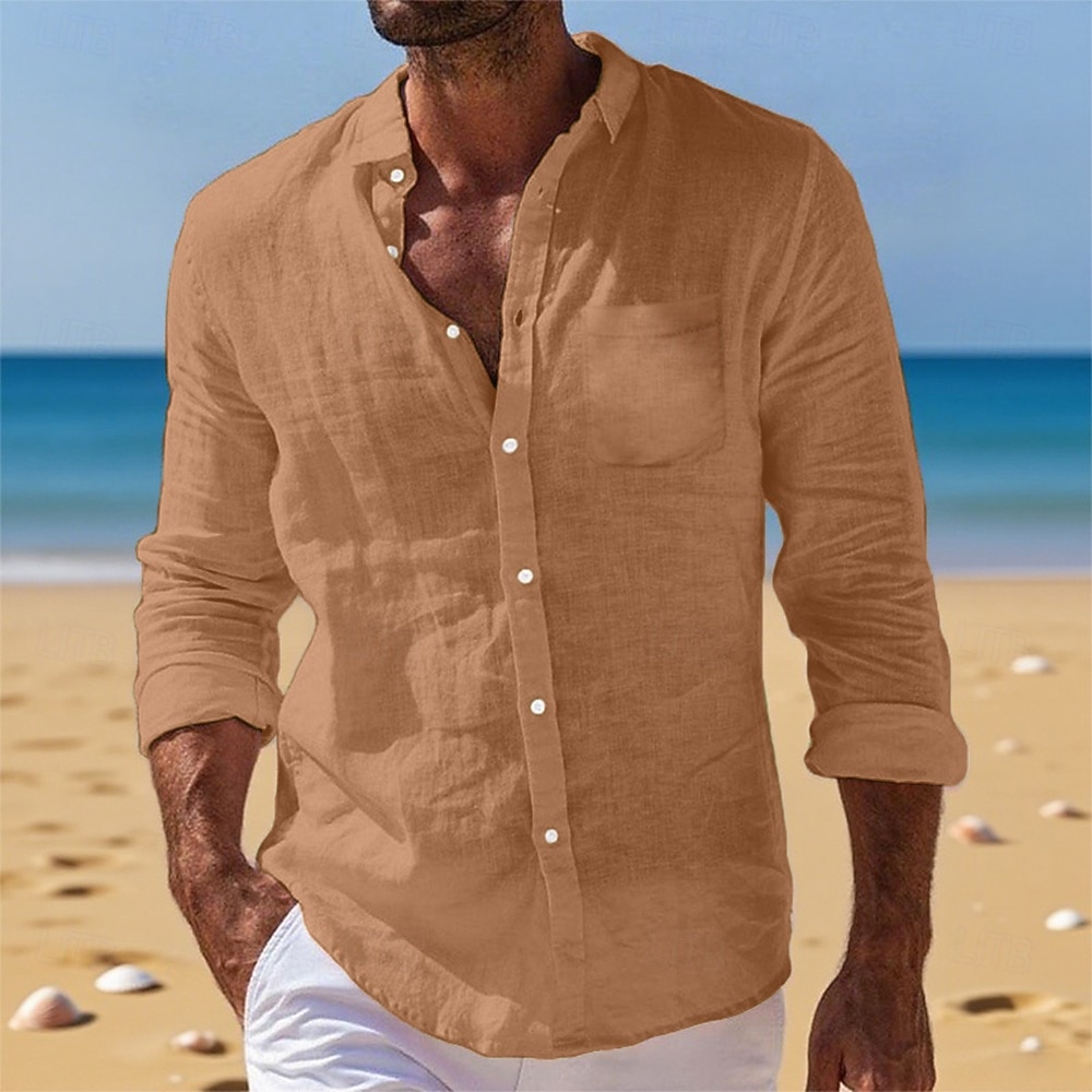 Voor heren Overhemd Linnen overhemd Zomer overhemd Button-down overhemd Strand hemd Overhemden zonder broek Effen Vakantie Alledaagse kleding Zwart Wit Lichtgroen Blozend Roze Lange mouw Strijkijzer 2025 - $21.99 –P12