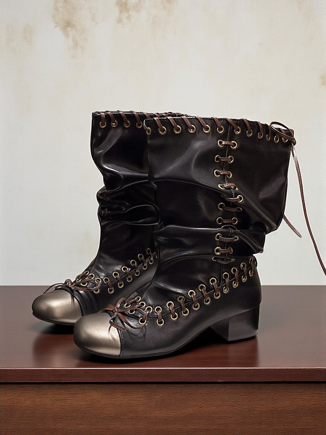 Botas femininas de couro estilo slouchy com detalhes em cadarço, estilo inspirado no steampunk para looks urbanos, ideais para looks urbanos modernos e uso diário de 2025 por $46.99 –P3