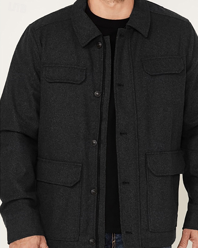 Homens jaqueta leve Jaqueta Carga Jaqueta casual Férias Diário Manter Quente Bolsos Outono Inverno Tecido Moda Clássico Lapela Padrão Preto Marron Cinzento Escuro Casaco de 2025 por $54.99 –P8