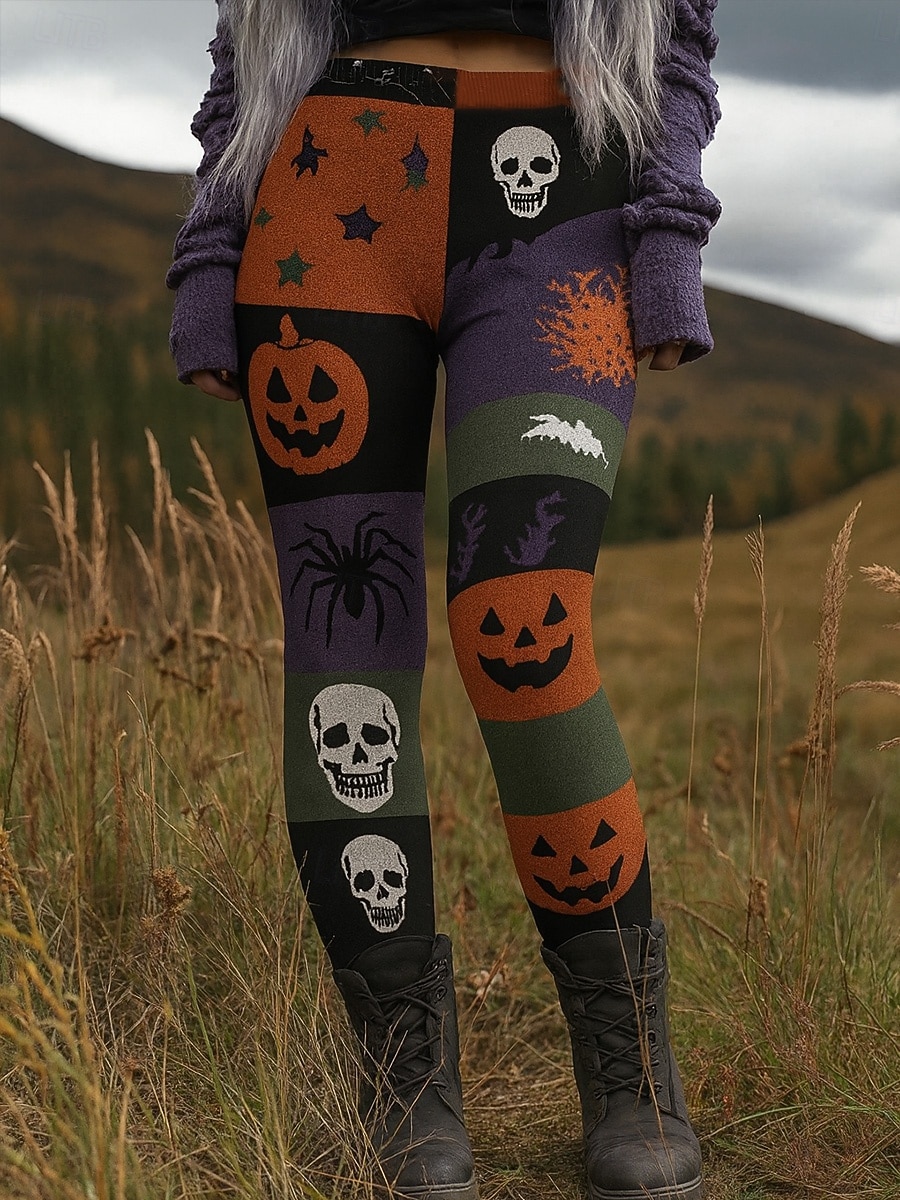 Dámské Legíny prázdniny Vinobraní Módní Plná délka Vysoký pasPantsHalloween Grafika předvečer Všech svatých Potisk Yumuşak Prodyšné Elastické Dovolená ulice Ležérní Fialová Oranžová Šedivá Jaro 2025 - $19.99 –P1