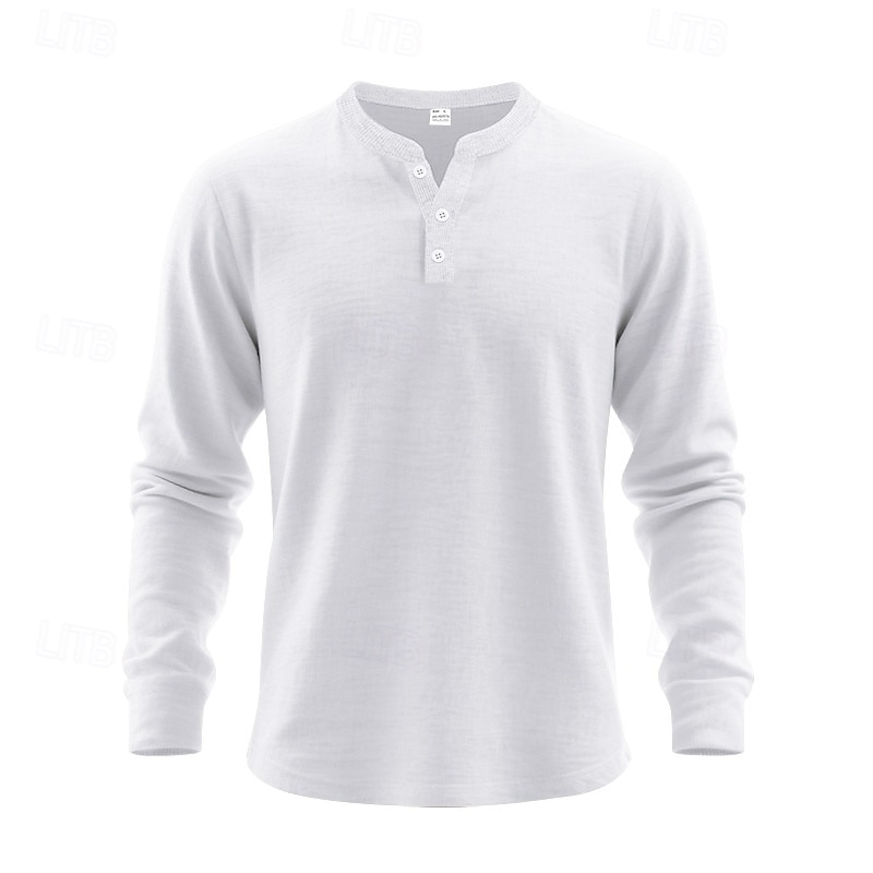 Pánské Tričko Tričko Henley Trička Tričko Top Dlouhý rukáv Henley Jaro Podzim Bez vzoru Módní Designové Základní Knoflíky Dovolená ulice Jdeme ven Bílá Top tričko pro muže 2026 - $20.99 –P5