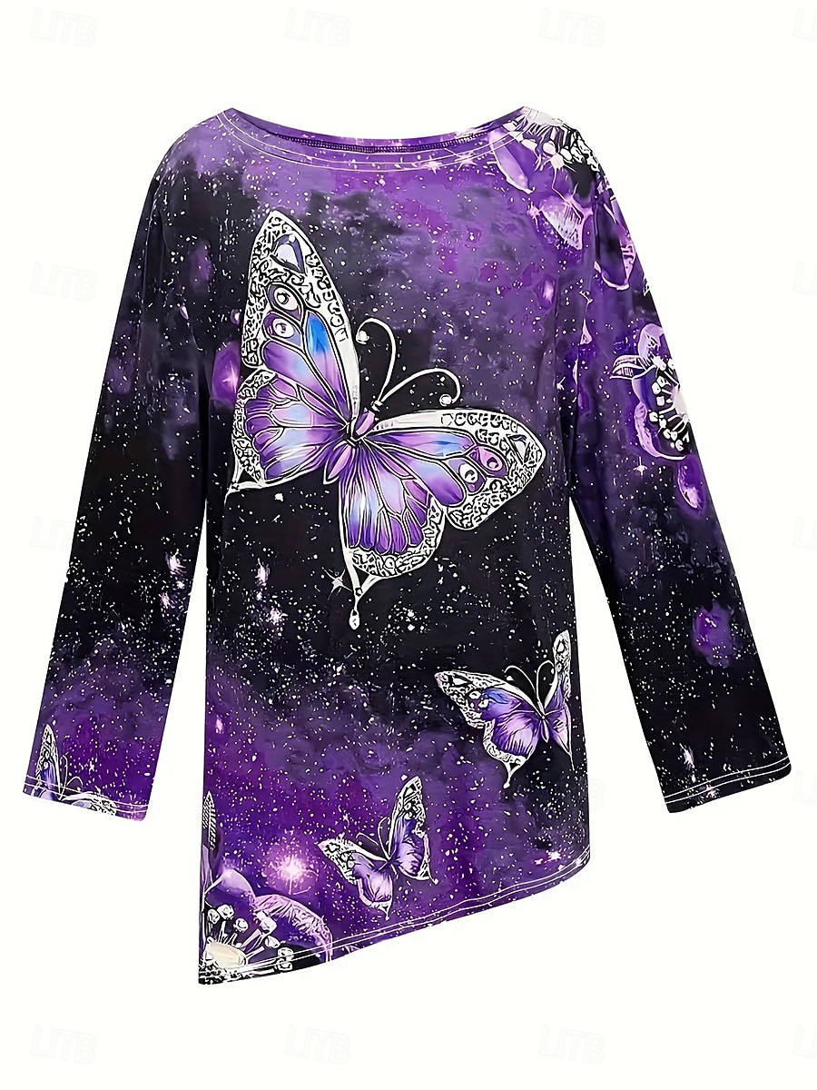 Damskie Podkoszulek Nadruk Asymetryczny/a Graficzny Geometryczny Motyl Zabytkowe Elegancki Codzienny Długi rękaw Półgolf Długie topy Codzienny Żółty Fioletowy Zielony Wiosna Jesień 2026 - $29.99 –P5