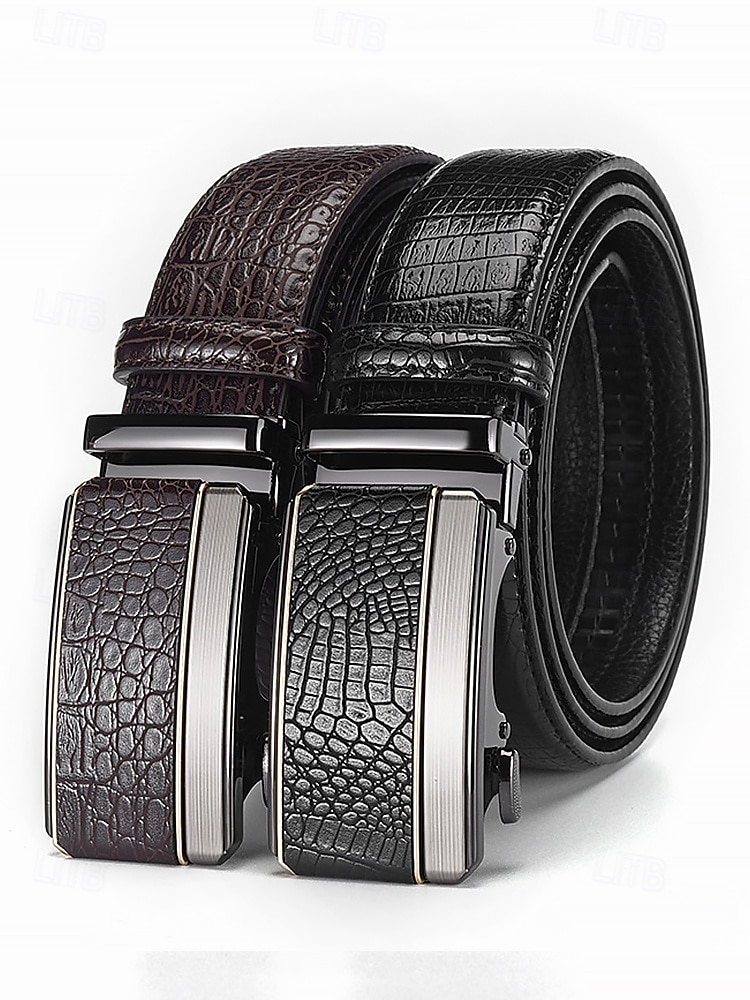 Męski pasek ze skóry ekologicznej z wzorem krokodyla – regulowany pasek z automatyczną klamrą do garnituru, do noszenia w pracy, na co dzień i na co dzień 2026 - $11.99 –P3