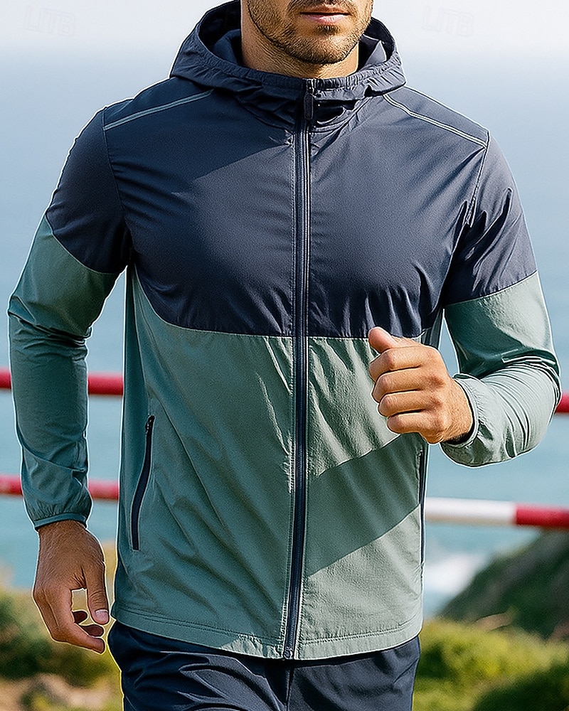 Herren Farbblock Kapuzenjacke Sportjacke Herbst Langarm Athleisure Sonnenschutz Leicht Outdoor Reise Sport Blau Weiß Grün Sportbekleidung Sportkleidung 2026 - $31.99 –P6