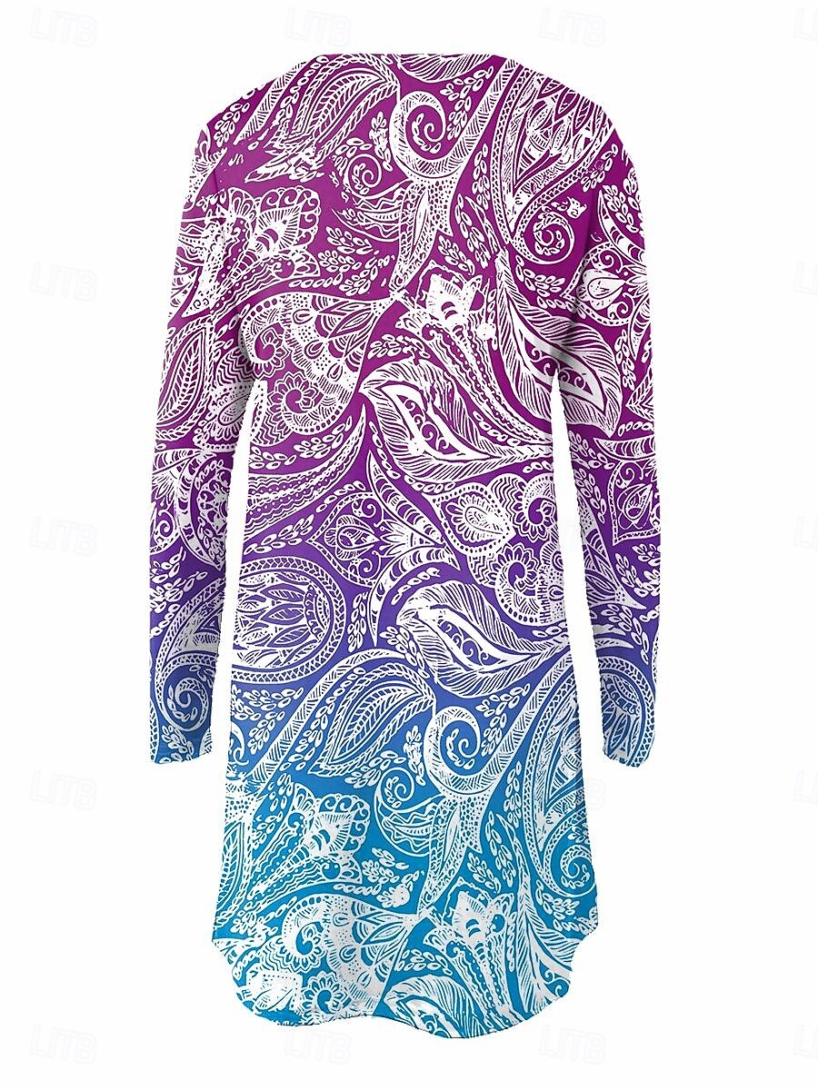 Damskie Sukienka mini Sukienka t-shirtowa Sukienka A line Urlop Codzienny Codzienny Randka Regularny Ombre Graficzny W Tureckie Wzory Długi rękaw Półgolf Niebieski Fuksja Pomarańczowy Zielony Wiosna 2025 - $28.99 –P2