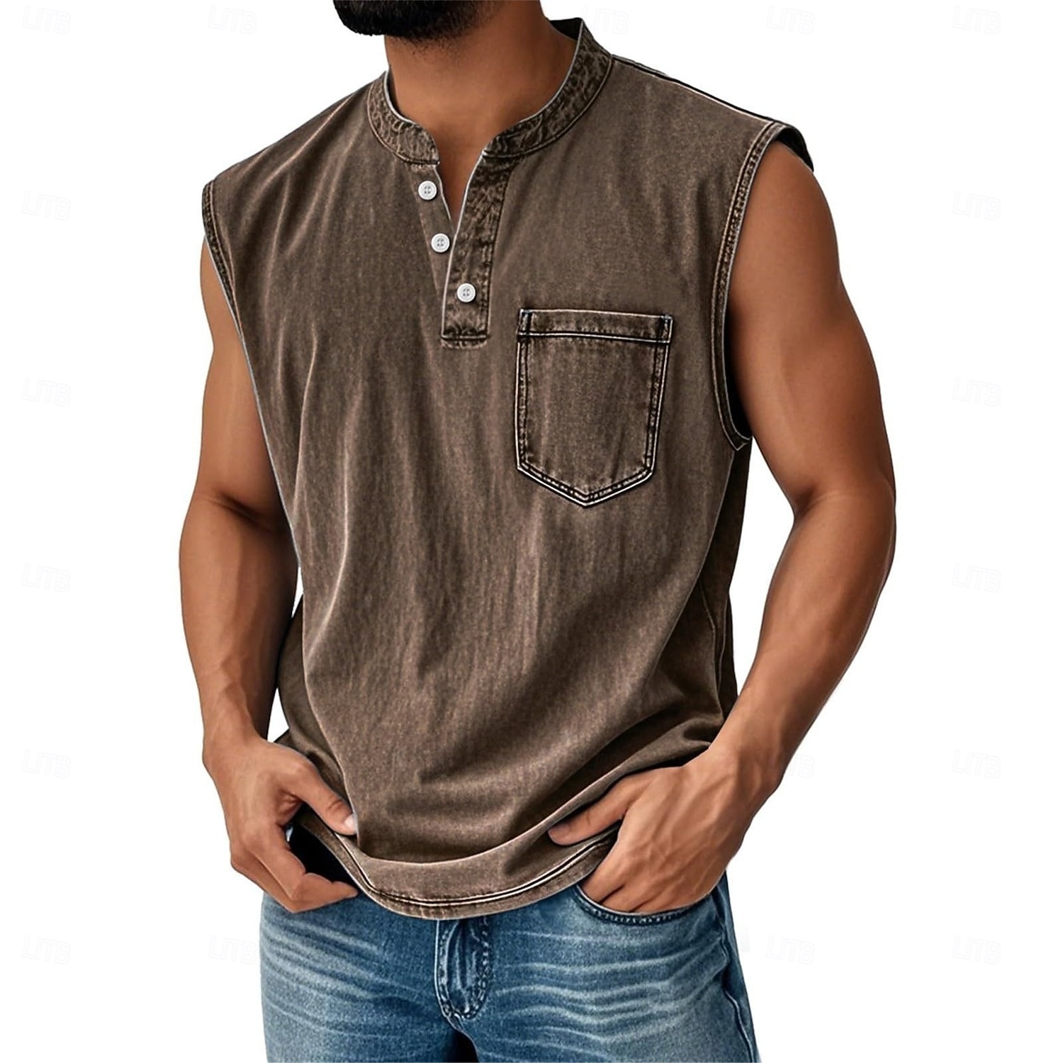Herren Weste Unterhemd Ärmelloses Shirt Ärmellos Henley Sommer Herbst Einfach Mode Designer Klassisch Urlaub Straße Ausgehen Schwarz Rosa Blau Top T-Shirt für Herren 2025 - $23.99 –P5