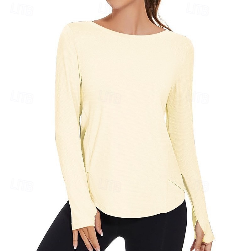 Dame Yogaskjorter Crew-hals UPF50+ Pustende Langermet sport Helfarge Topper Til Treningsstudio Løp Trening Sportsklær 2025 - $18.99 –P8