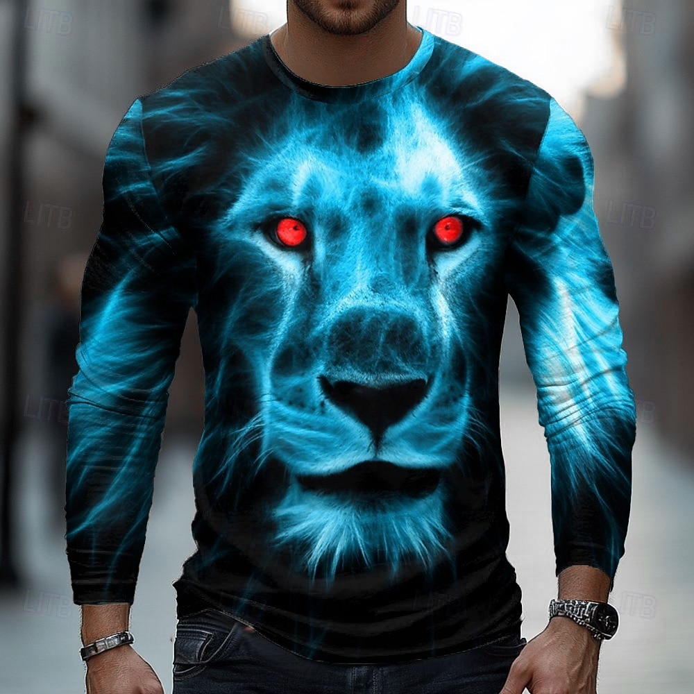 Men's Lion 3D T Shirt Long Sleeve T shirt 3D Print Crew Neck Shirt Fashion Basic Casual Daily Street Blue Red Green Summer Spring Clothing Apparel S M L XL XXL XXXL 2026 - $21.99 –P1