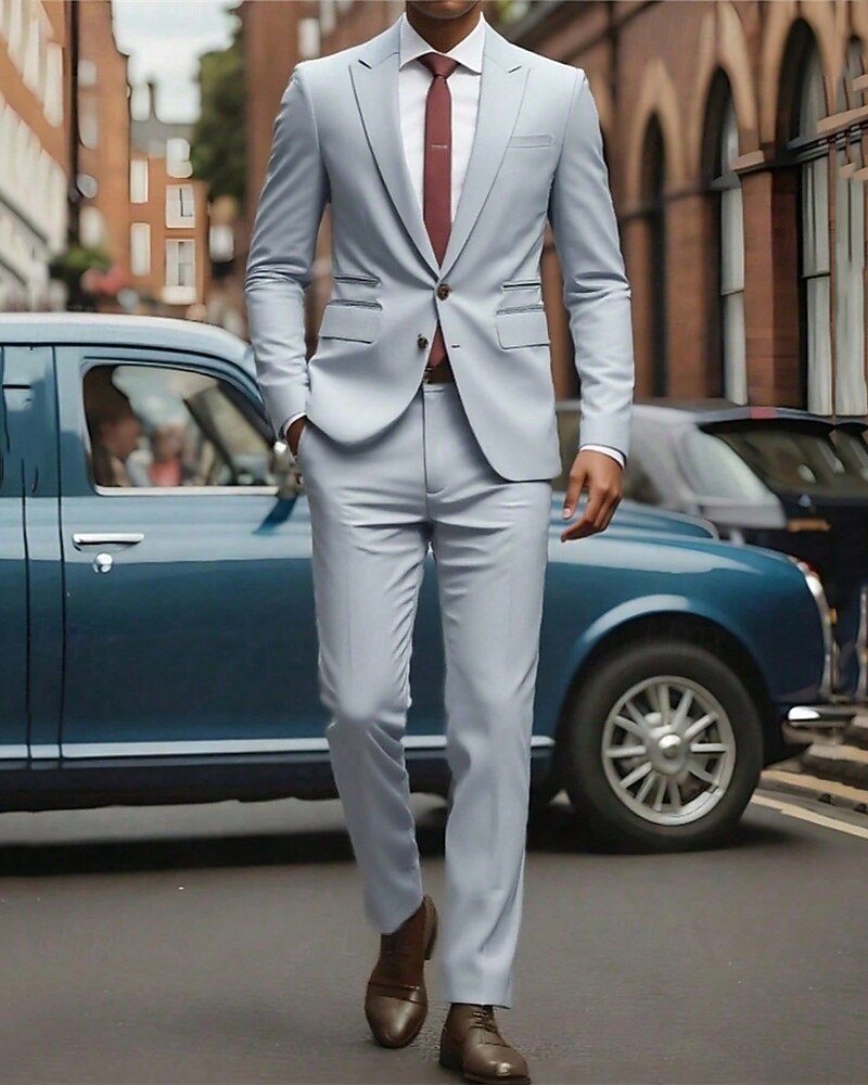 Homens Blazer Conjunto O negócio Coquetel Festa de Casamento 2 Peças Moda Casual Primavera Outono Poliéster Tecido Bolsos Botões Confortável Não Trespassado Jaqueta esporte Prata de 2026 por $60.99 –P1
