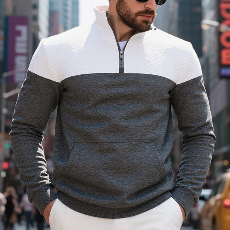 Hombre Sudadera Sudadera con estampado de gofres Sudadera con capucha y cremallera de un cuarto Sudadera con capucha de lana Sudadera con capucha forrada de polar Negro Verde Ejército Azul Marino 2025 - $23.99 –P3