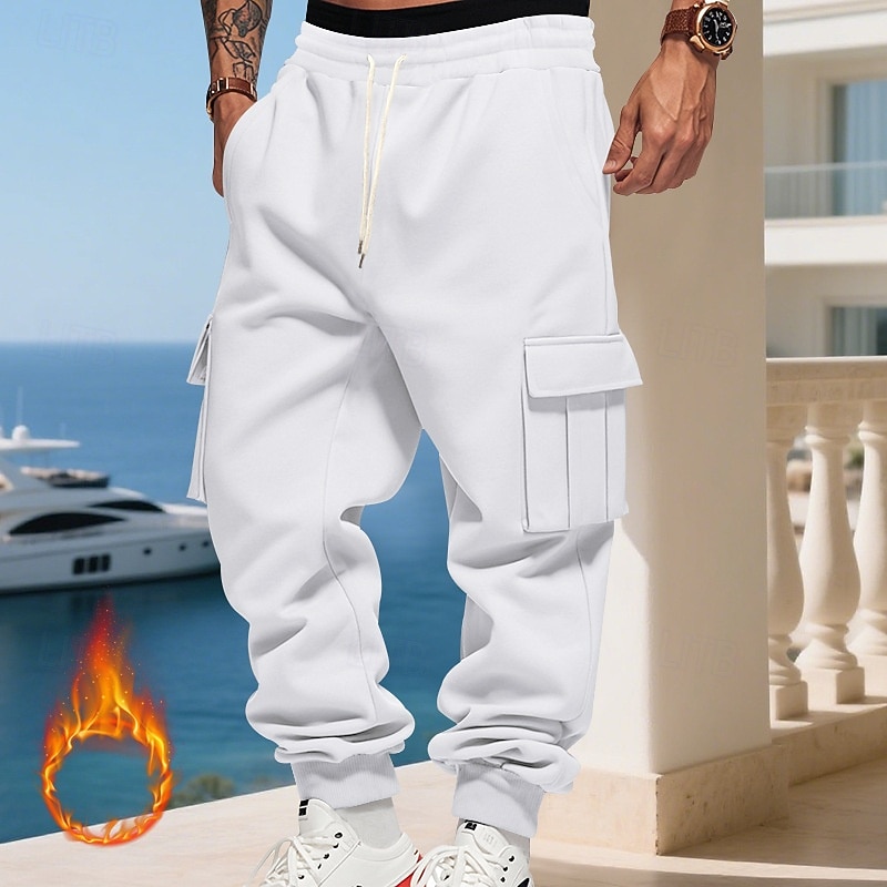 Homens Calças Esportivas Calças de lã Corredor Calças de inverno Calça de moletom cargo Com Cordão Bolsos Cintura elástica Tecido Conforto Quente Esportes Diário Moda Casual Preto Branco de 2025 por $18.99 –P13