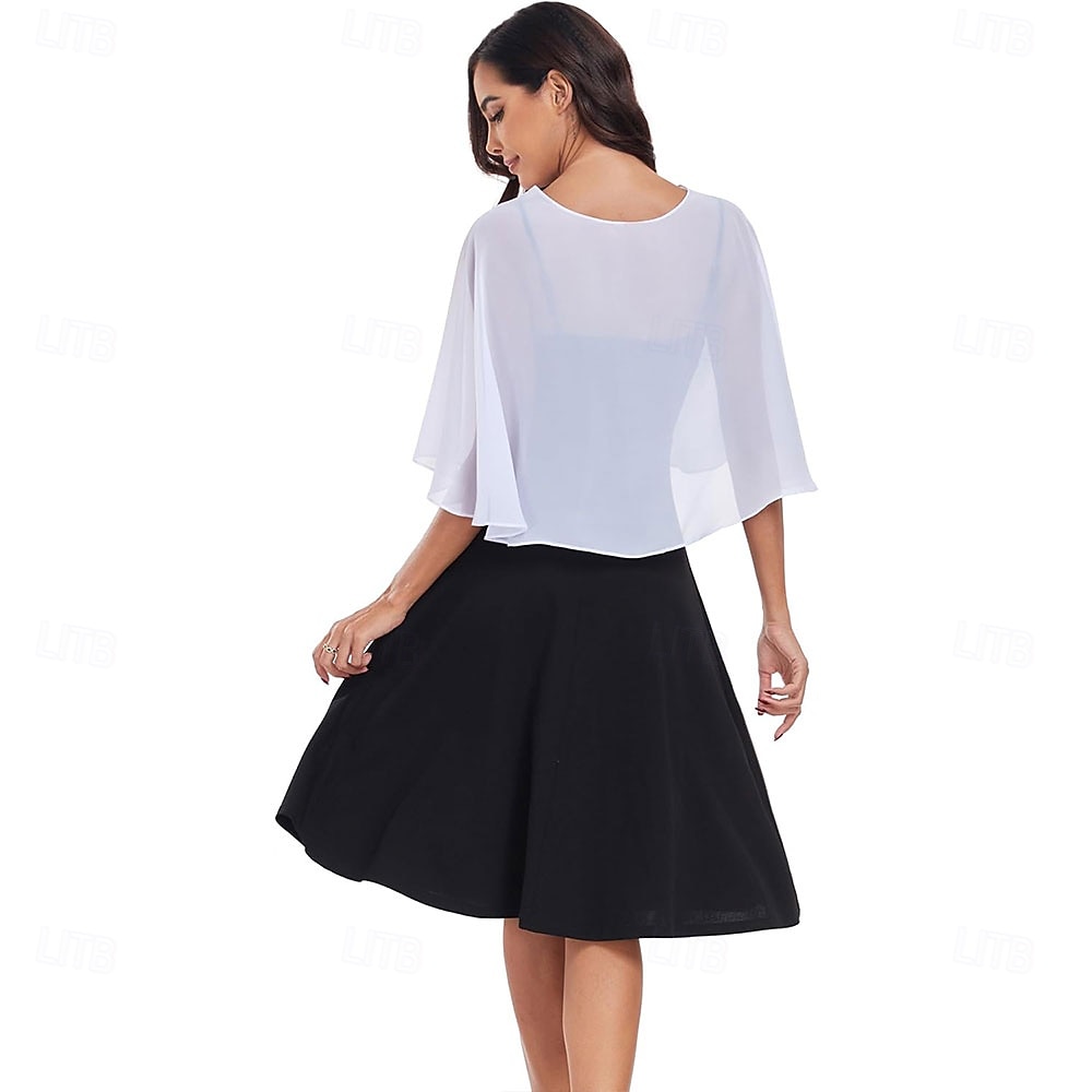 scialli e mantelle trasparenti per feste serali formali, mantelle in chiffon con scollo a V per donne, scialle per invitati a matrimoni del 2025 a $39.99 –P6