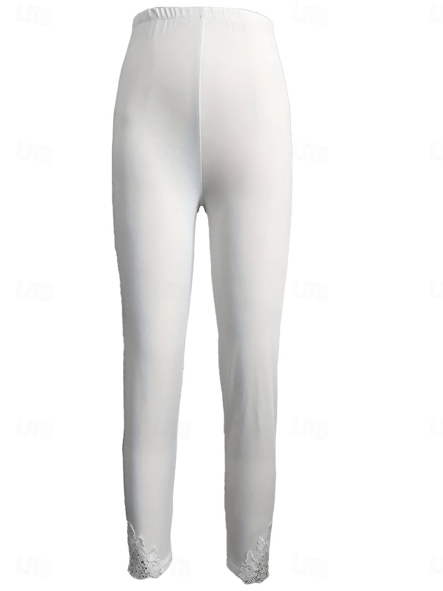 Mulheres chinês Leggings Moda Roupa de rua Básico Comprimento total Cintura Alta Tecido Renda Confortável Macio Com Stretch Ao ar livre Férias Rua Preto Branco Verão Primavera Fino de 2025 por $17.99 –P2