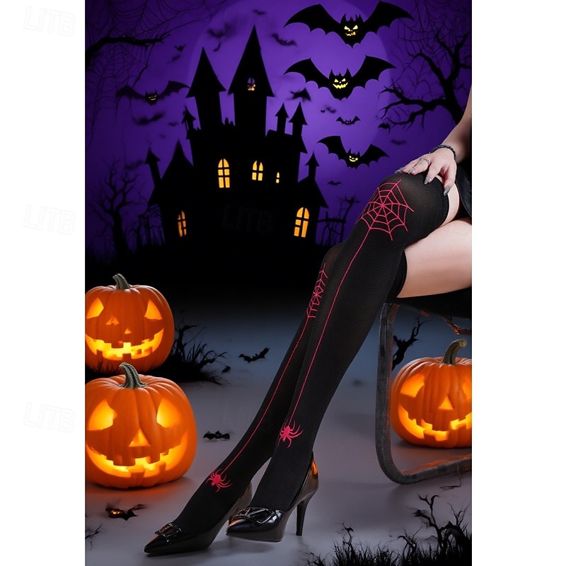 Halloween-trykte spindelvevstrømpebukser, scene- og festsokker over kneet, lange gotiske strømper til kostyme og festivaltilbehør 2025 - $7.99 –P2