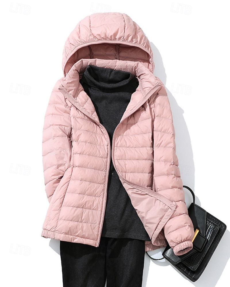 Damen Daunenjacke Warm Bequem Reißverschluss Tasche Mode Einfach Ausgehen Wochenende Reisverschluss Regulär Mit Kapuze Normale Passform Langarm Oberbekleidung Gelb Rosa Rote Herbst Winter 2025 - $48.99 –P8