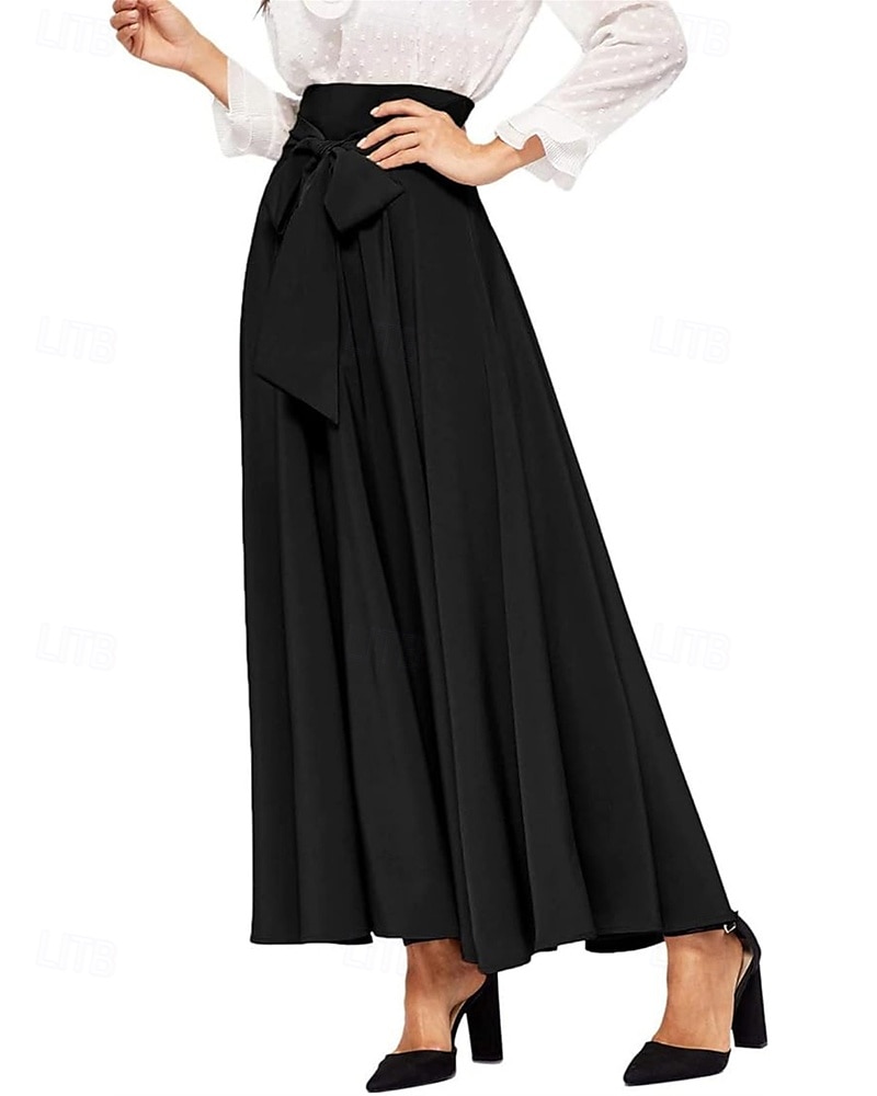 Damen Strumpfhosen Rock A-Linie Mode Lässig Maxi Hohe Taille Röcke Einfach Schleife Urlaub Straße Schwarz Khaki Frühling Polyester 2025 - $17.99 –P5