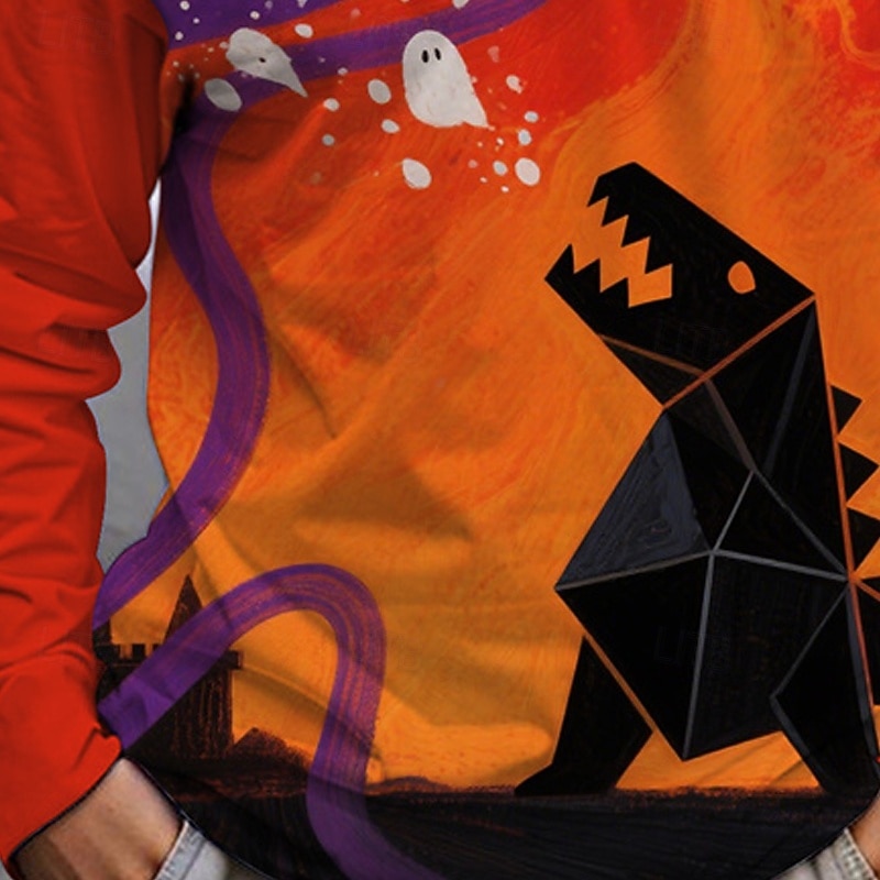 Halloween Gutt 3D Dinosaur Spøkelse T skjorte T-skjorte Langermet Vår Høst Mote Grunnleggende Barn 4-12 år Crew-hals utendørs Avslappet Daglig Normal 2025 - $13.99 –P3