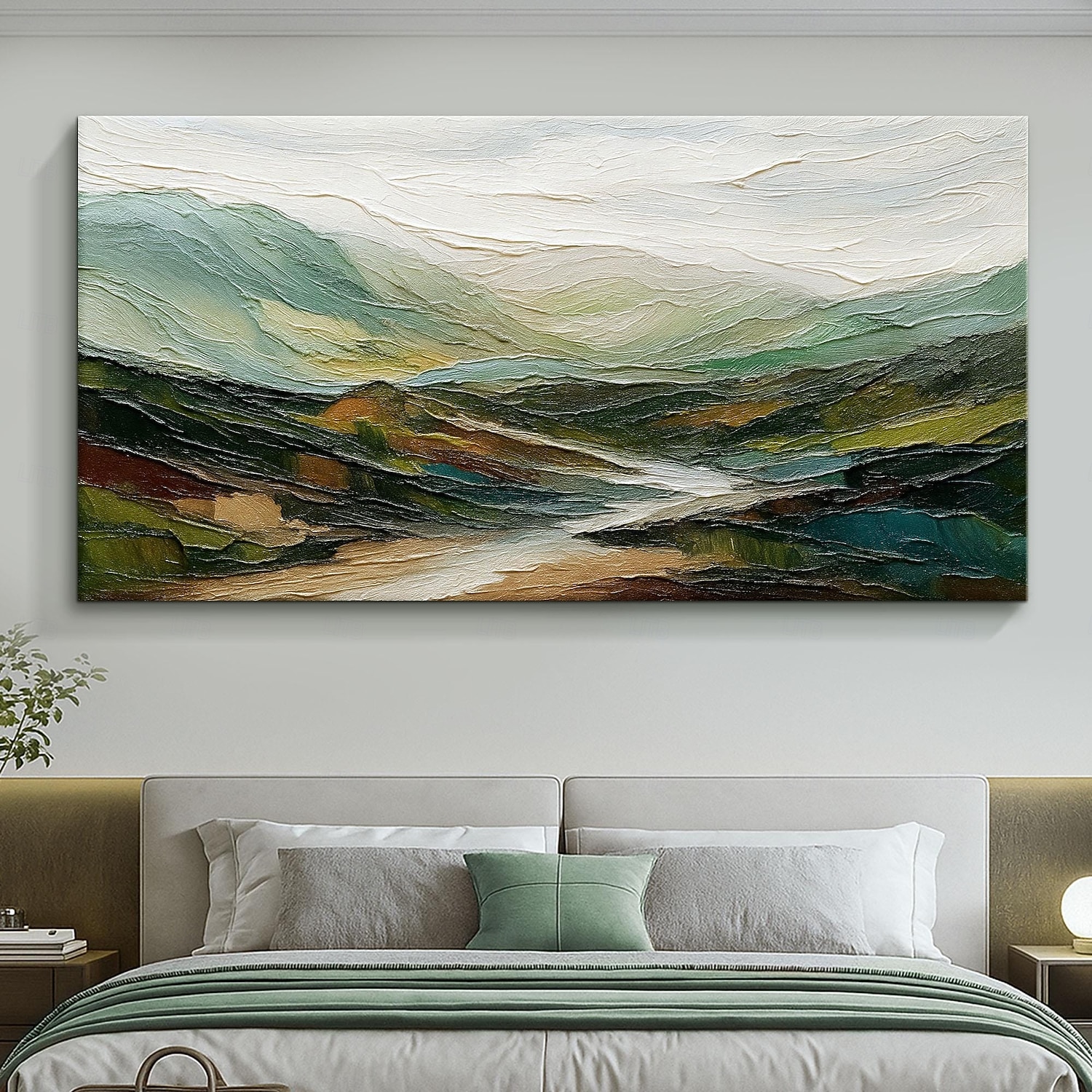 Pintura a óleo original de montanha sobre tela 3D, arte verde, pintura minimalista de paisagem, textura abstrata, arte de parede verde, decoração de parede grande de 2026 por $36.99 –P6