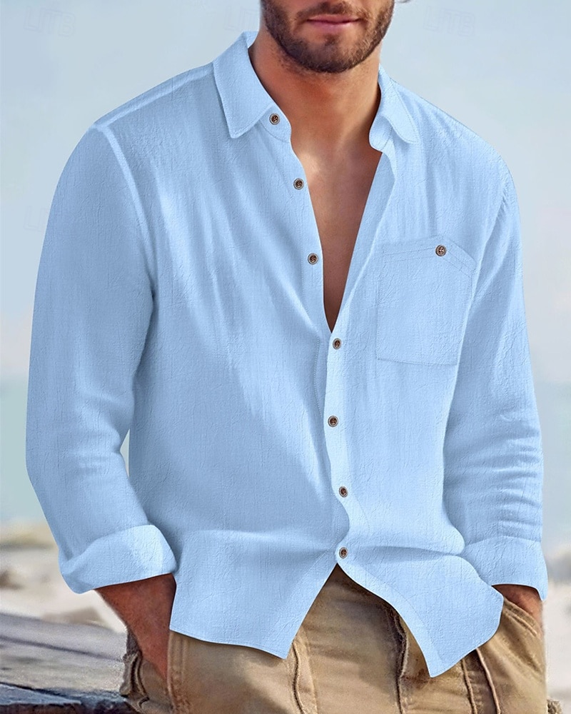 Per uomo Camicia Camicia di lino Camicia casual Camicia con Bottoni Camicia di cotone Semplice Vacanza Camicia hawaiana Nero Bianco Giallo Blu marino Manica Lunga Bavero Primavera Autunno del 2025 a $22.99 –P1