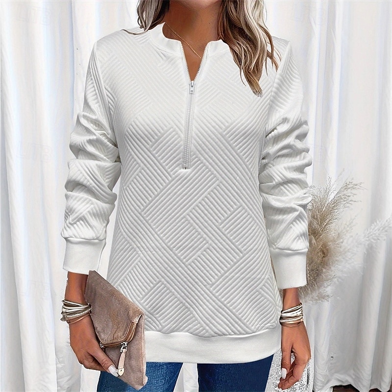 Per donna Felpa con texture Felpe Felpe con cerniera Semplice Streetwear Casual Comodo Manica Lunga Collo Alto Top Regolari Streetwear Ferie Uscire Zip a un quarto Bianco Grigio Primavera Autunno del 2025 a $25.99 –P2