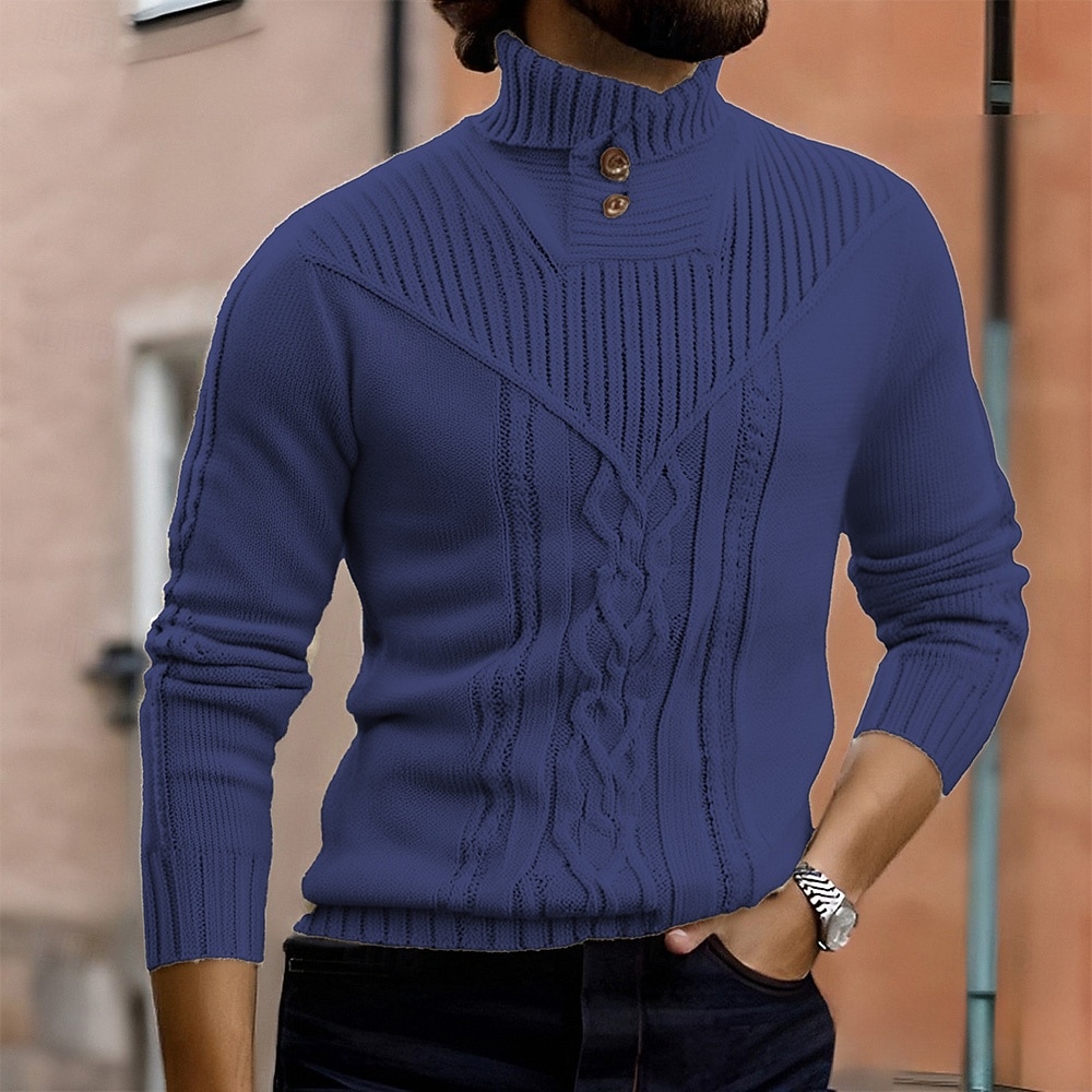 Miesten Neulepusero Neulottu villapaita Joustin Neuloa Tavalliset topit Kudottu Tavallinen Poolokaulus Muoti Perus Loma Arki-asut Vaatetus Syksy Talvi Viini Musta S M L 2026 - $46.99 –P6