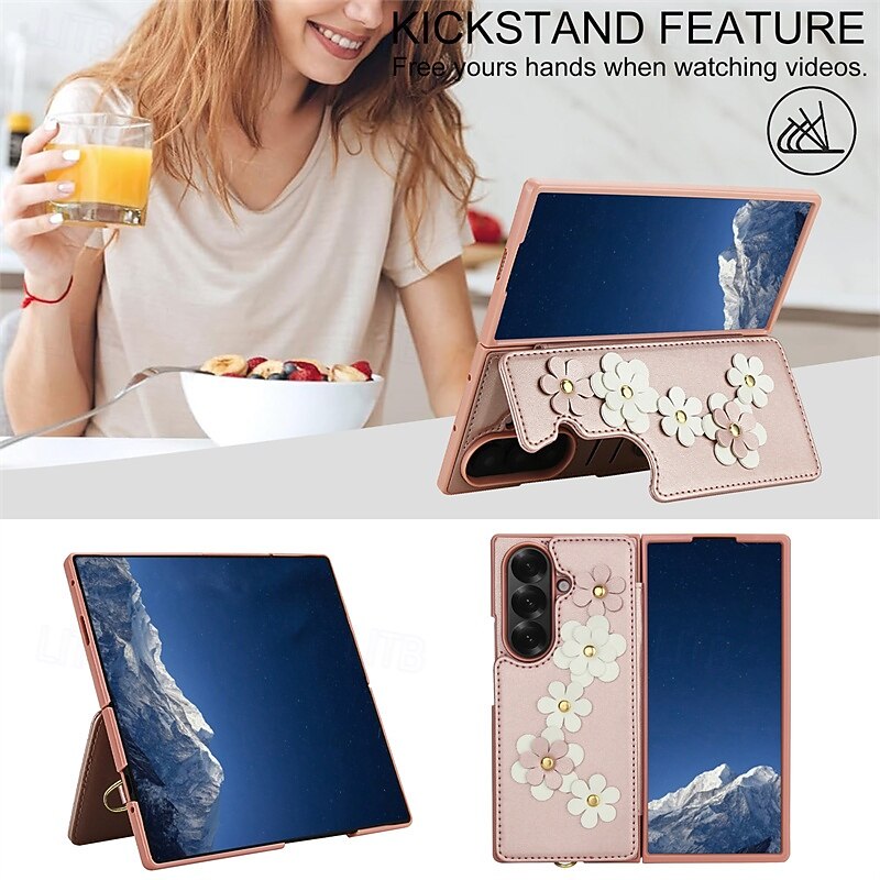 телефон Кейс для Назначение SSamsung Galaxy Z-образный сгиб 7 Z-сгиб 6 Z Fold 5 Z Fold 4 Кошелек для карт Откидная крышка со стендом с ремешком Защита от удара Ретро Цветочный Цветочный ТПУ ПК Кожа PU 2025 - $21.99 –P7