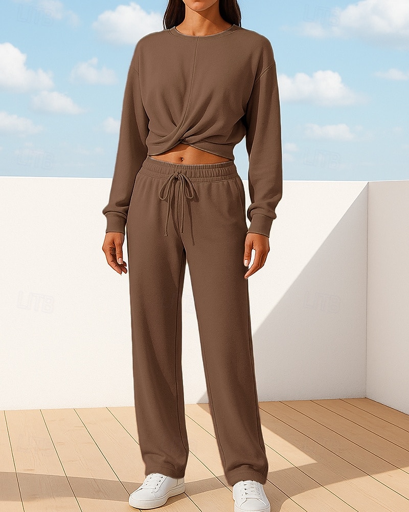 Mujer Conjuntos de chándal con jersey Conjuntos deportivos casuales Conjuntos de salón de 2 piezas Perneras anchas Color sólido Trajes de Yoga Primavera Negro Verde Ejército Al Aire Libre Viaje Correr 2025 - $35.99 –P5