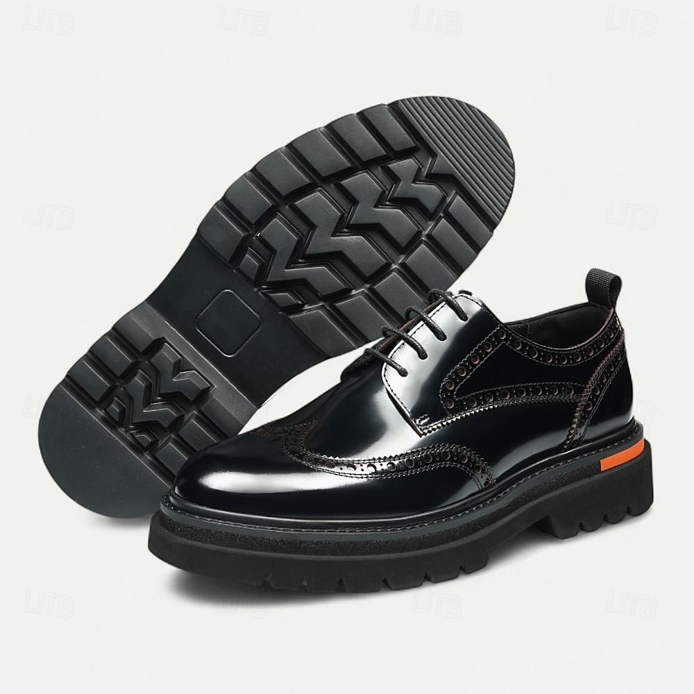 Herresko i ekte skinn med vingetupp og brogues, klassisk brunt formelt fottøy for kontor, banketter og bryllup 2026 - $119.99 –P11