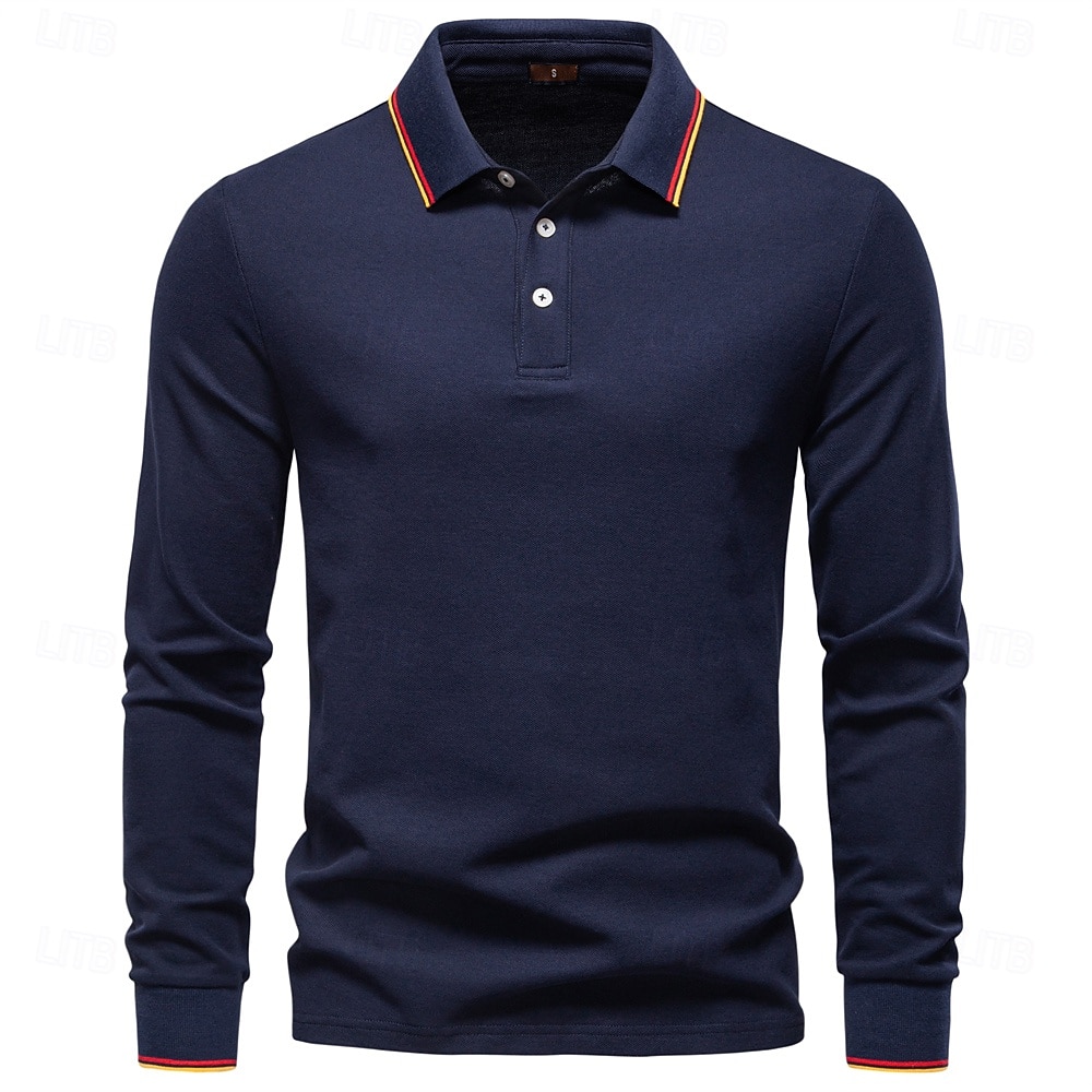 Hombre Polo Trabajo Negocio Cuello Vuelto Manga Larga Ocio Cómodo Plano Bloque de Color Puro Todas las Temporadas Ajuste regular Rojo rubí Negro Blanco Azul Marino Oscuro Gris claro Verde Ejército 2026 - $22.99 –P37