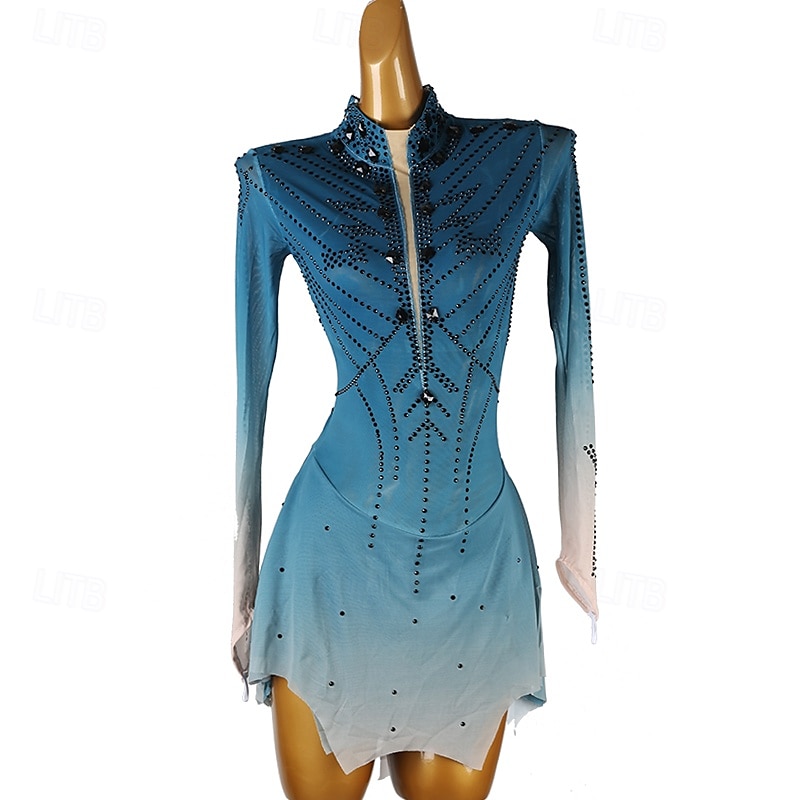 Rochie de Patinaj Artistic Pentru femei Fete Πατινάζ στο πάγο Rochii Albastru Negru / Galben Peteci Deschide Înapoi Plasă Spandex Înaltă Elasticitate Antrenament Profesional Competiție Ținută Patinaj 2025 - $229.49 –P7