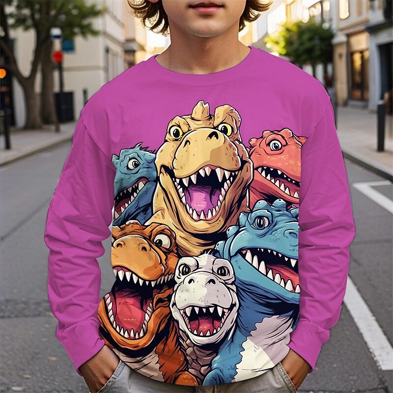 Pojkar 3D Dinosaurie T-shirt Långärmad Vår Höst Mode Grundläggande Barn 4-12 år Rund hals Utomhus Ledigt Dagligen Normal 2025 - $13.99 –P7