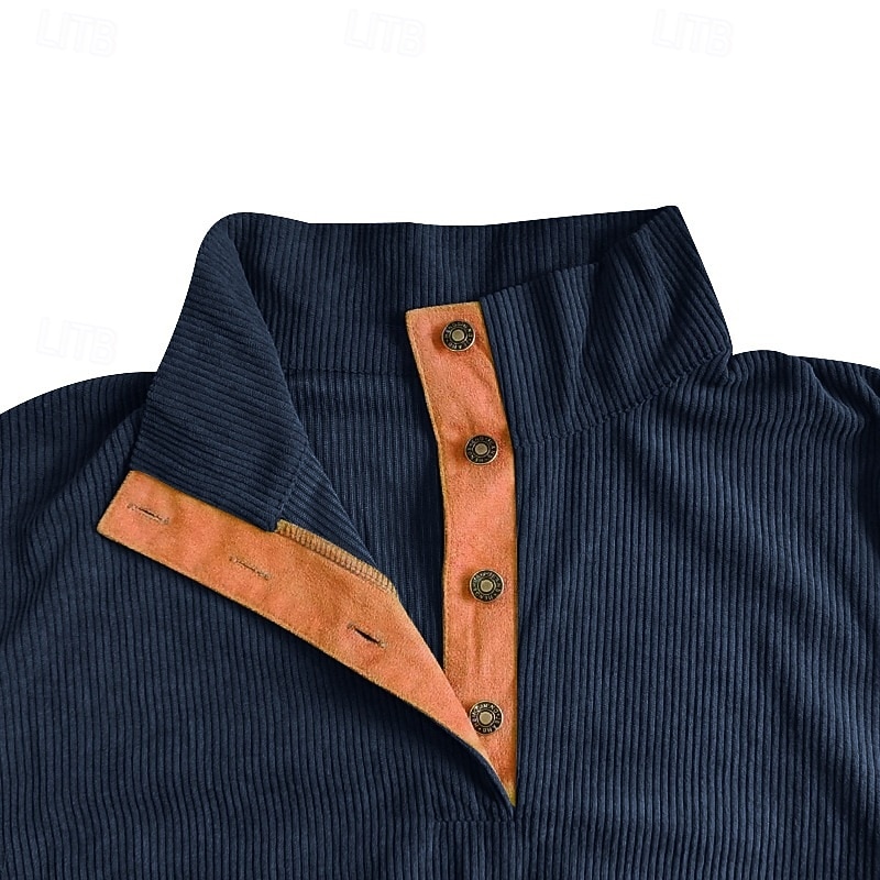 Per uomo Maglia Velluto a coste Felpa con cappuccio Maglione Felpa con cappuccio abbottonata Aalbicocca Blu denim Nero Bianco Verde militare Colletto Mao Semplice Patchwork Sport & Outdoor Casuale del 2025 a $23.99 –P11