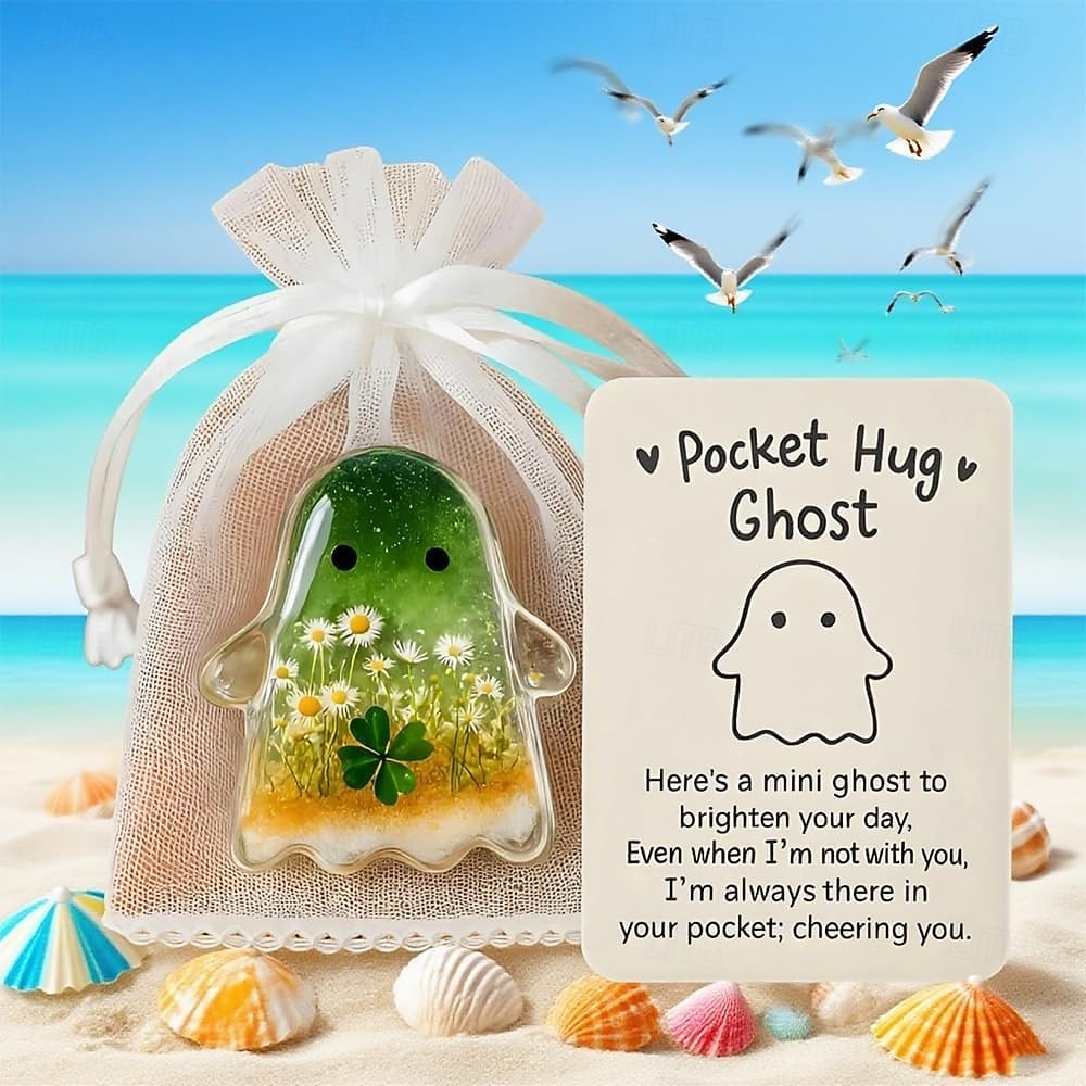 Halloween kapesní objetí duch s povzbudivou kartičkou roztomilý mini přívěsek inspirativní dárek pro přátele ručně vyřezávaná drahokamová socha ducha pro dekoraci domácího stolu 2025 - $19.99 –P14