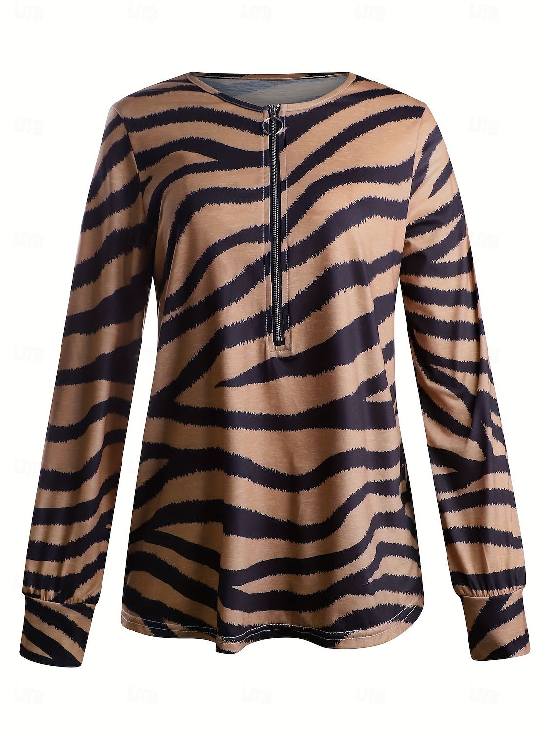 Damen Pullover Sweatshirt Sweatshirts mit Reißverschluss Grafik Leopard Zebra Mode Lässig Langarm Rundhalsausschnitt Normale Oberteile Straße Alltagskleidung Reißverschluss Druck Braun Frühling 2025 - $27.99 –P3