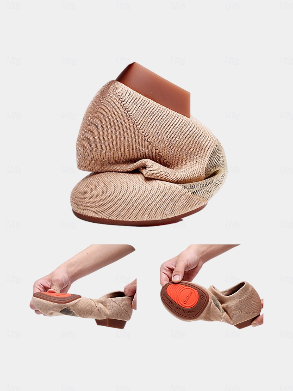 Women's Beige Knit Jazz Shoes with Glitter Detailing - Professional Dance Footwear 2026 - $32.99 –P1
