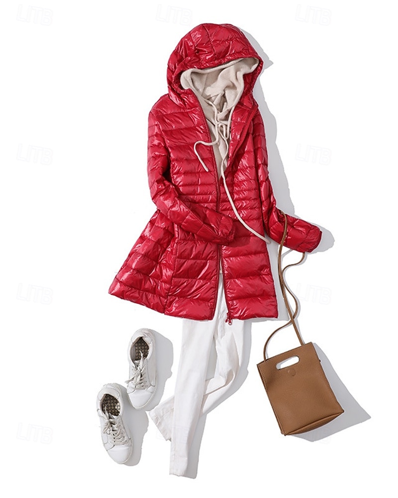 Femmes Doudoune Manteau Chaud Confortable Fermeture éclair Avec Poches Mode Uni Fête Sortir Décontracté Quotidien Week-end Fermeture éclair Long À capuche Coupe régulière manche longue Vêtements de 2025 ? $57.99 –P4