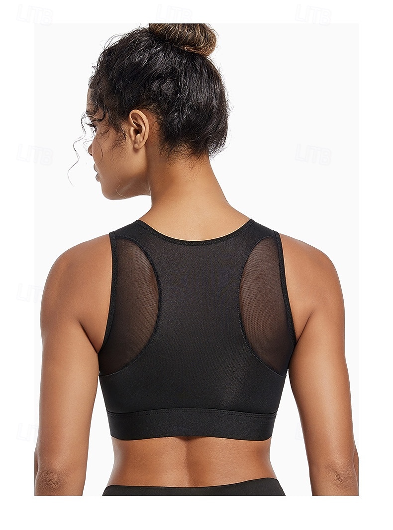 Mulheres Sutiã Esportivo Top de ioga Tops de treino Decote redondo Liberdade Ultra Stretch Respirável Zíper Frontal Sem Manga Esportes Côr Sólida Blusas Para Treino de Ginástica Caminhada Corrida de 2026 por $10.49 –P10
