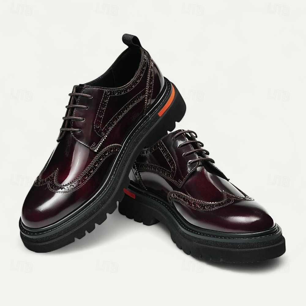 Herresko i ekte skinn med vingetupp og brogues, klassisk brunt formelt fottøy for kontor, banketter og bryllup 2026 - $119.99 –P7