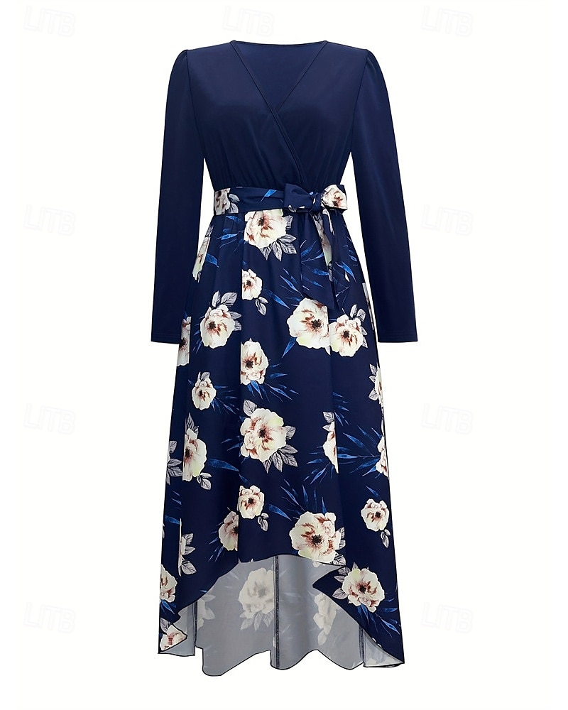 Femmes Robe Longue Maxi Robe Robe Imprimée Mode Extérieur Vacances Fête Coupe régulière Fleur manche longue Col en V Bleu Automne de 2025 ? $25.99 –P3