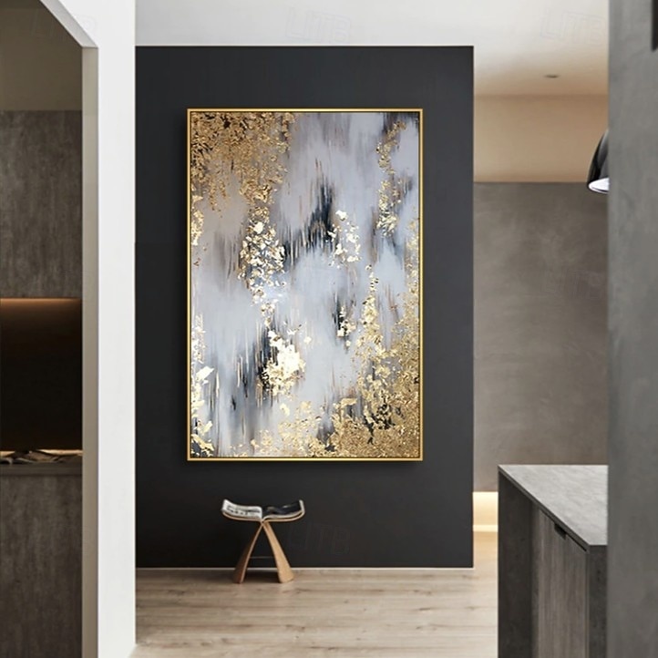 2025年 キャンバスに油絵手描きの金箔抽象画、手描きの油絵リビングルームの装飾画バージョン雰囲気寝室抽象画  コレクション – $38.99 –P5