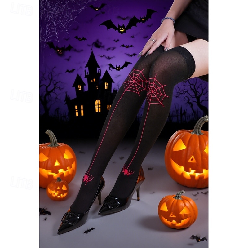 Halloween-trykte spindelvevstrømpebukser, scene- og festsokker over kneet, lange gotiske strømper til kostyme og festivaltilbehør 2025 - $7.99 –P1