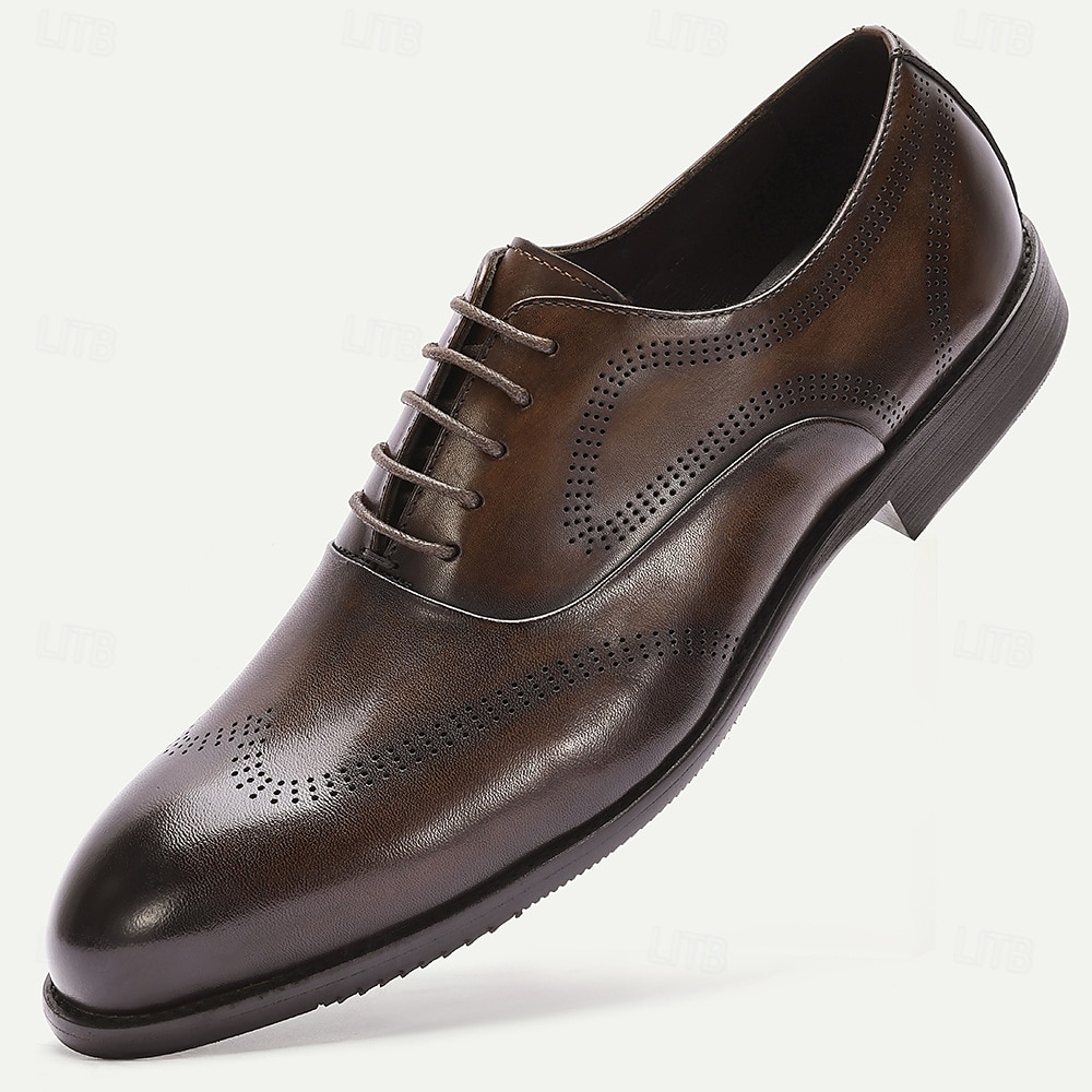 férfi sötétbarna oxford elegáns cipő – klasszikus szárnyas, brogue bőrcipő üzleti, esküvői és hivatalos alkalmakra 2025 - $109.99 –P1