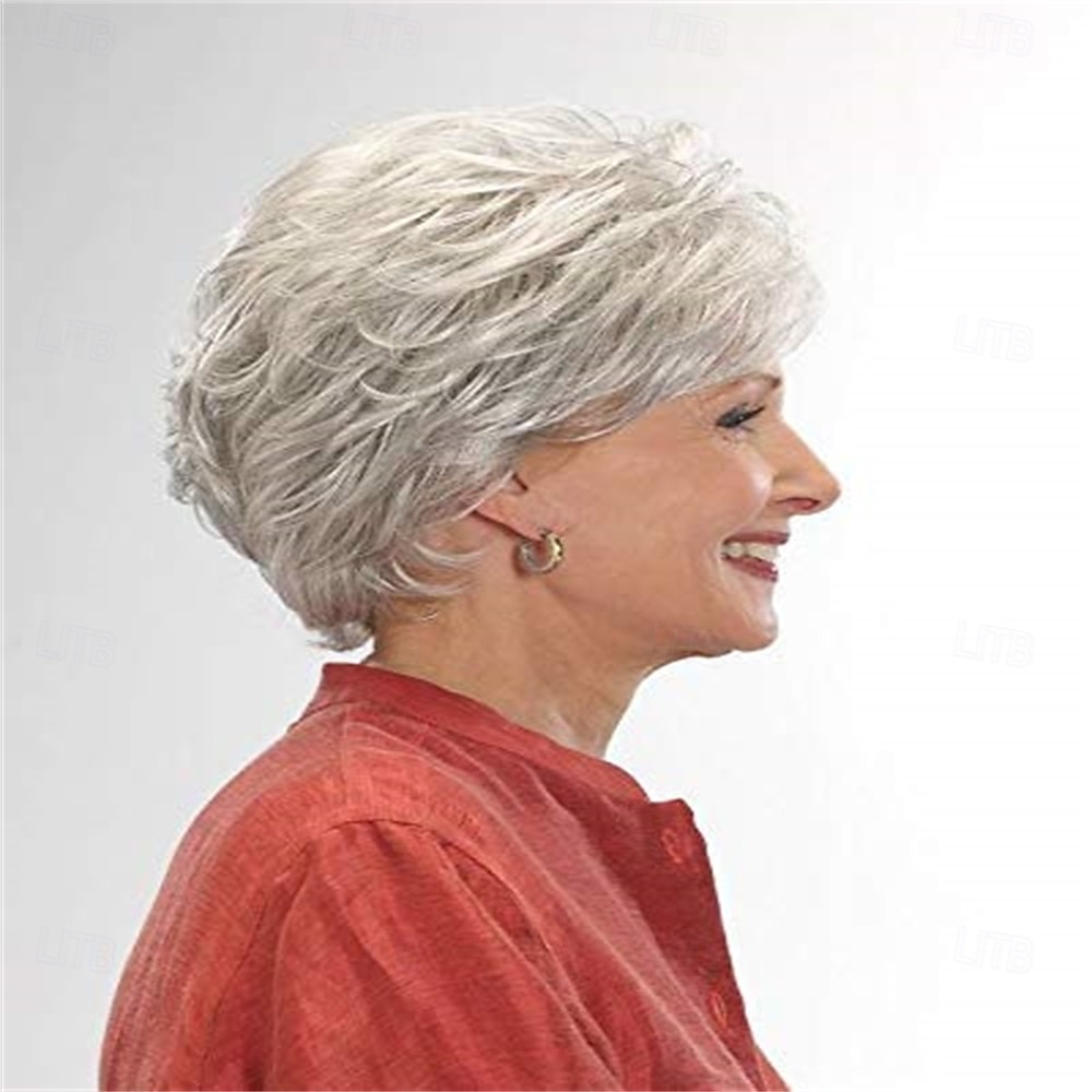 Perruques courtes en cheveux gris argentés mélangées à une perruque bouclée de style lutin avec frange, cheveux naturels à usage quotidien de 2025 ? $21.99 –P3