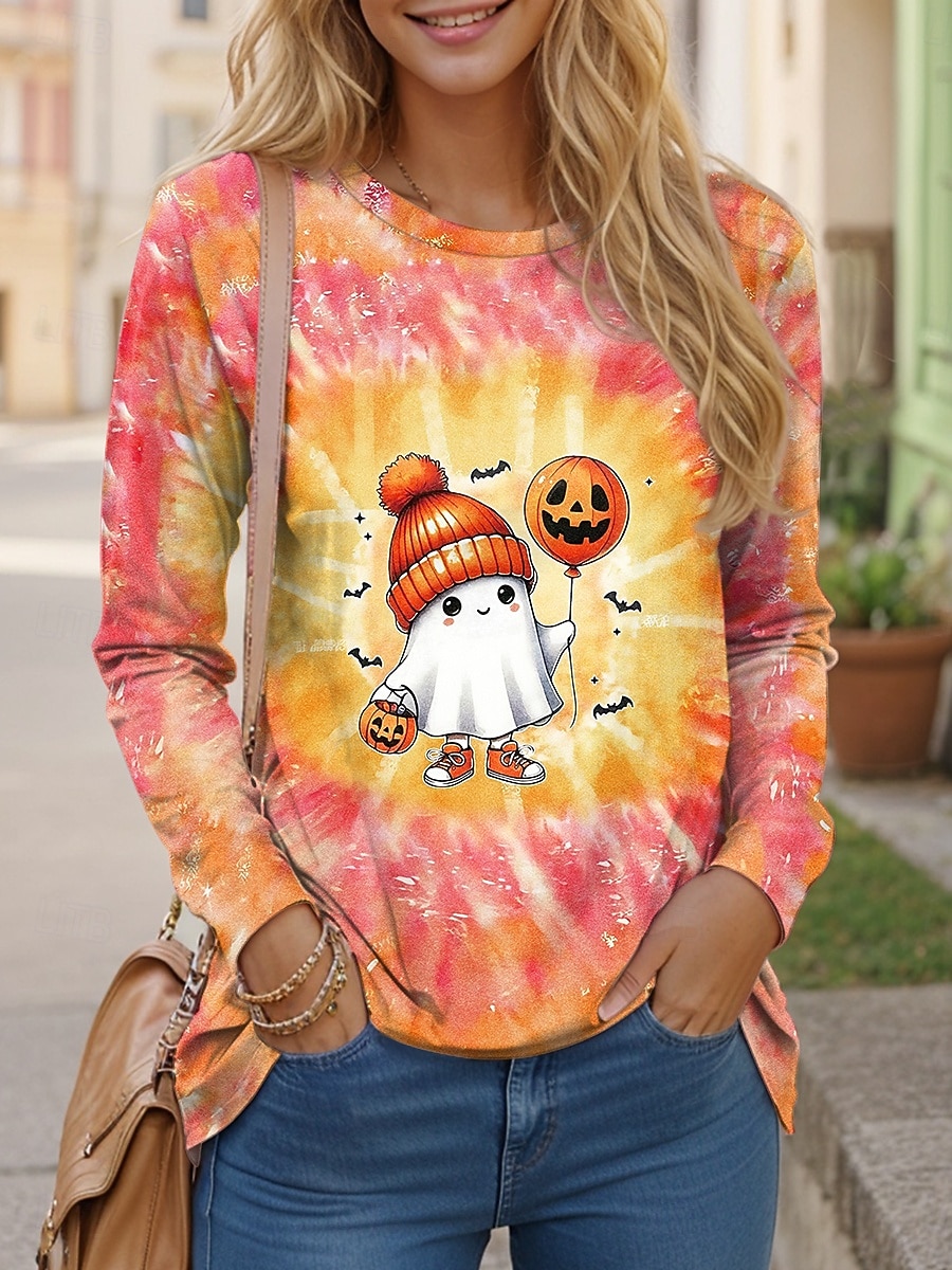 Halloween Női Póló Hosszú Ujjú Kerek Nyakú Hosszú Ujjú Tunika Grafikus Szellem Vintage Stílusos Klasszikus Normál Felsők Napi Hétvégi Nyomtatás Kék Lila Zöld Tavasz Ősz Előnyár 2025 - $22.99 –P5