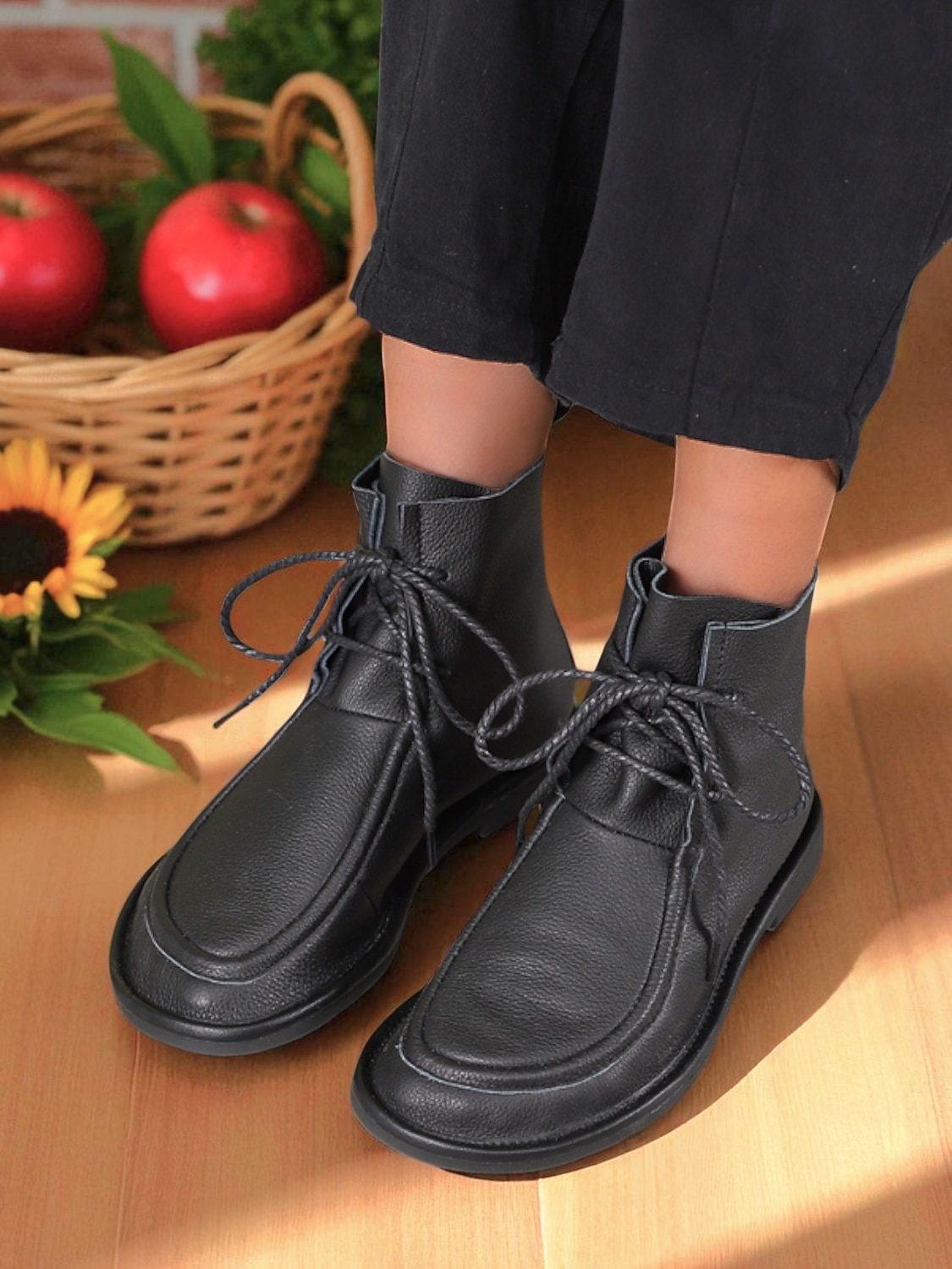 Ghete negre pentru femei din piele naturală, cu șireturi – pantofi casual din piele de vacă, rezistenți, pentru serviciu, călătorii și ținute de zi cu zi 2025 - $94.99 –P4