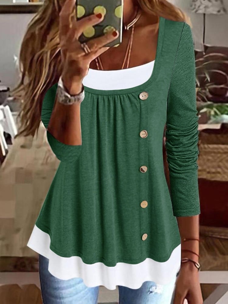 Dame Bluse Helfarge Årgang Stilfull Klassisk Langermet Crew-hals Vanlige topper Daglig Knapper Svart Blå Lilla Brun Grønn Vår Høst Vinter 2025 - $25.99 –P5